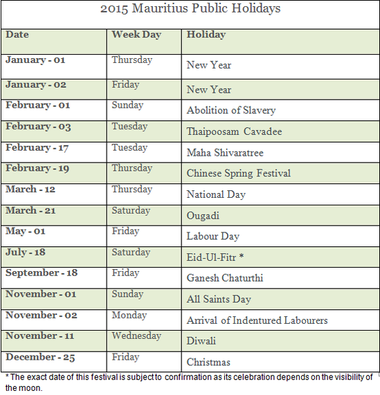 MRU National Holidays The Benevolent Society of Mauritians In